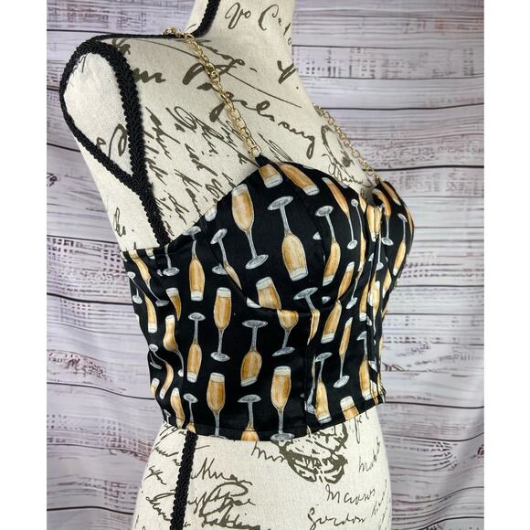 Rabbit Rose Bustier Crop Top Womens M Chain Strap Sweetheart Smock Pad Cup Party - Picture 2 of 11